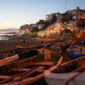 Sunset at a Moroccan beachside village.